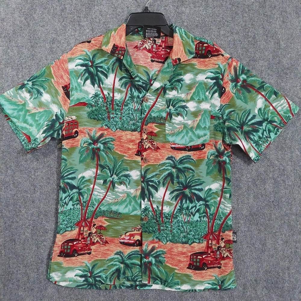 ULUWATU‎ Shirt Mens Medium Green Hawaiian Tropical Short Sleeve Button Up FLAWS